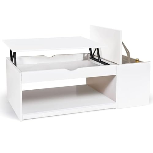 IDMarket ELEA - Mesa baja con baúl de madera, color blanco