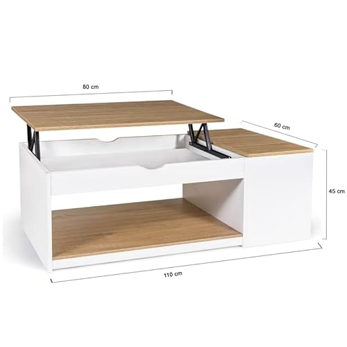 IDMarket - Mesa baja elevable ELEA con caja de madera blanca y forma de haya