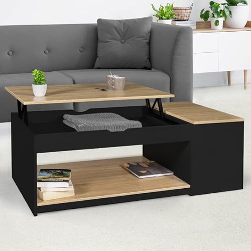 IDMarket - Mesa baja elevable Elea con caja de madera negra y haya