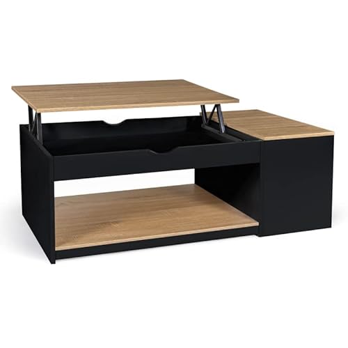 IDMarket - Mesa baja elevable Elea con caja de madera negra y haya