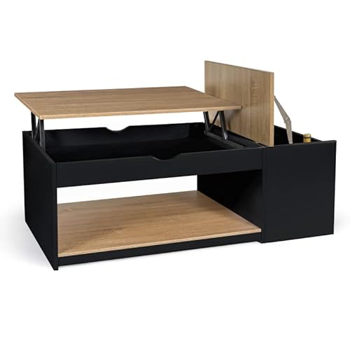 IDMarket - Mesa baja elevable Elea con caja de madera negra y haya