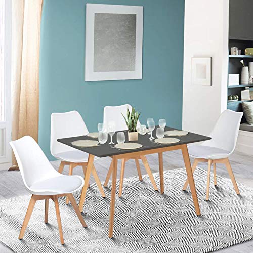 IDMarket – Mesa escandinava extensible Inga 120-160 cm, bandeja gris antracita patas de madera