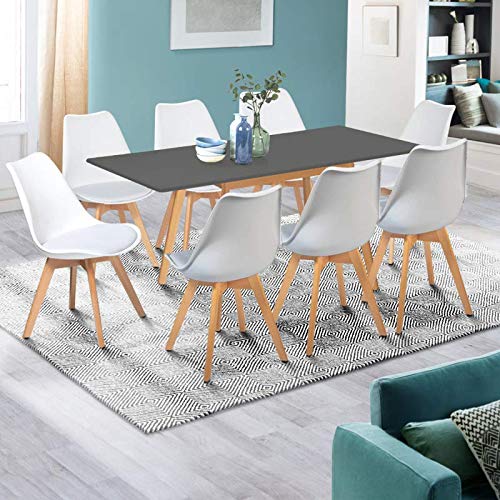 IDMarket – Mesa escandinava extensible Inga 120-160 cm, bandeja gris antracita patas de madera