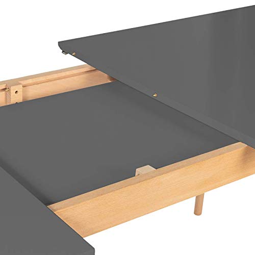 IDMarket – Mesa escandinava extensible Inga 120-160 cm, bandeja gris antracita patas de madera