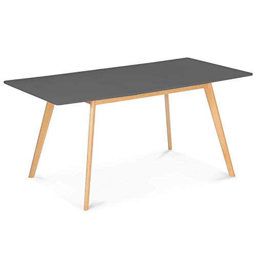 IDMarket – Mesa escandinava extensible Inga 120-160 cm, bandeja gris antracita patas de madera