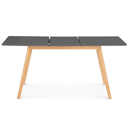 IDMarket – Mesa escandinava extensible Inga 120-160 cm, bandeja gris antracita patas de madera