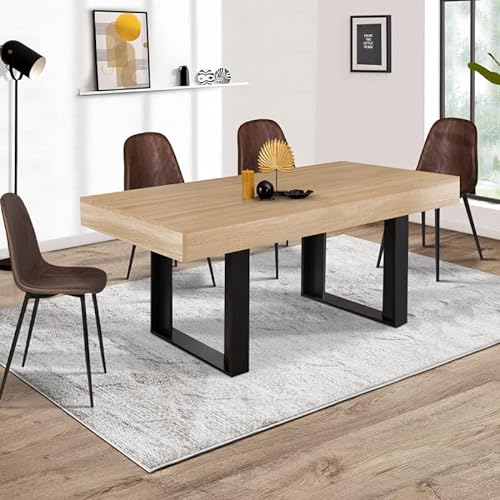 IDMarket Phoenix – Mesa de comedor extensible 160 – 200 cm, madera y negro