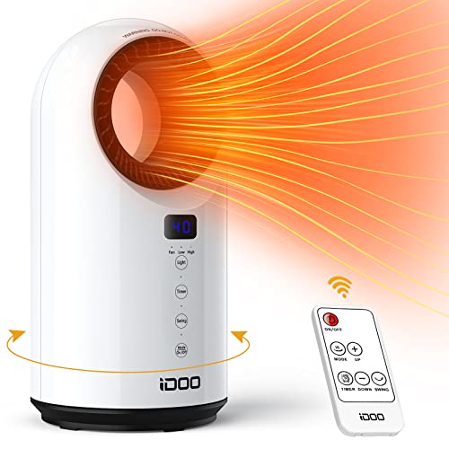 iDOO Calefactor cerámico eléctrico para hogar, con mando a distancia, oscilación, temporizador de hasta 12 horas, Potencia de 1500W que permite calentar rápido, Silencioso y seguro