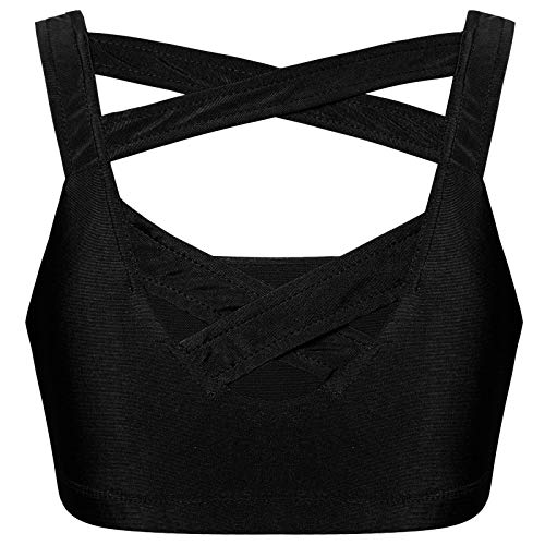 IEFIEL Conjunto Corto de Deportivo para Niñas Verano Crop Top y Leggings Cortos de Elásticos Maillot Gimnasia Rítmica Ropa de Deportiva Fitness Yoga 3-14 Años Negro 11-12 años