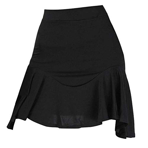 IEFIEL Falda de Danza Latín Baile Cha Cha Falta Corta Volante de Gimnasia Ritmica Vestido de Danza Flamenco Zumba Traje de Tango Salsa Rumba Dancewear Negro S