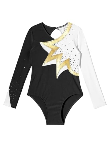 IEFIEL Leotardo Gimnasia de Manga Larga para Niña Multicolor con Pedrería Brillante Body de Patinaje Artístico Maillot de Bailarina Competición 5-16 Años Blanco 7-8 años