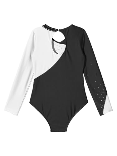 IEFIEL Leotardo Gimnasia de Manga Larga para Niña Multicolor con Pedrería Brillante Body de Patinaje Artístico Maillot de Bailarina Competición 5-16 Años Blanco 7-8 años