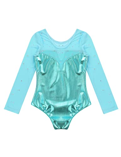 IEFIEL Maillot Brillante de Danza Ballet para Niña Manga Larga Maillot de Patinaje Artístico Mono Elástico de Gimnasia Rítmica Disfraz de Bailarina Ballet Azul Verdoso 3-4 años