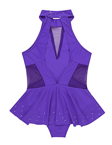 IEFIEL Maillot de Danza Ballet Clásica para Niña sin Manga Vestido de Patinaje Artístico Leotardo Gimnasia Rítmica Disfraz de Bailarina 5-16 Años Morado 10 años