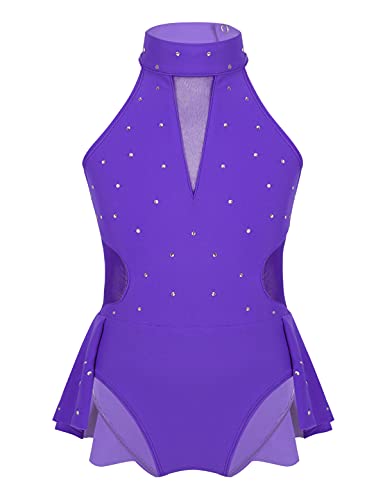 IEFIEL Maillot de Danza Ballet Clásica para Niña sin Manga Vestido de Patinaje Artístico Leotardo Gimnasia Rítmica Disfraz de Bailarina 5-16 Años Morado 10 años