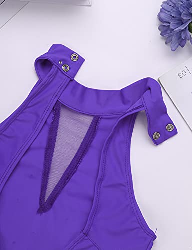 IEFIEL Maillot de Danza Ballet Clásica para Niña sin Manga Vestido de Patinaje Artístico Leotardo Gimnasia Rítmica Disfraz de Bailarina 5-16 Años Morado 10 años