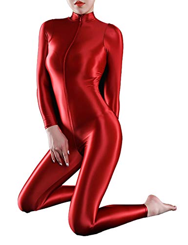 IEFIEL Maillot de Danza Ballet Mujer Mono Deportivo Fitness para Yoga Mono Manga Larga de Gimnasia Rítmica Body Completo de Actuaciones Fiesta Rojo One Size