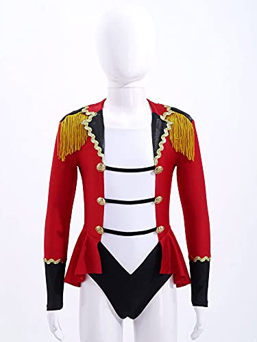 IEFIEL Maillot de Danza Ballet para Niña Leotardo Manga Larga Maillot de Gimnasia Rítmica Circo Maestro Ringmaster Costume Disfraz de Bailarina Fiesta Rendimiento 3-16 años Rojo H 15-16 años