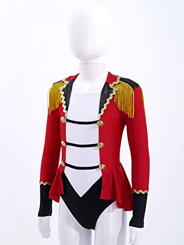 IEFIEL Maillot de Danza Ballet para Niña Leotardo Manga Larga Maillot de Gimnasia Rítmica Circo Maestro Ringmaster Costume Disfraz de Bailarina Fiesta Rendimiento 3-16 años Rojo H 15-16 años