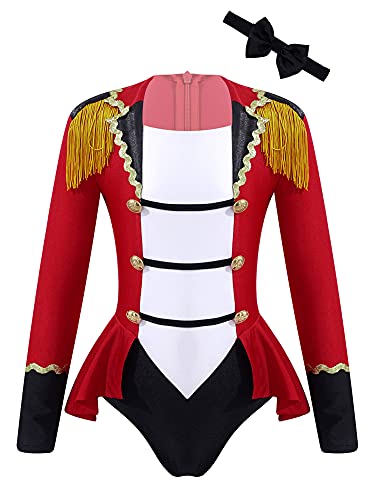 IEFIEL Maillot de Danza Ballet para Niña Leotardo Manga Larga Maillot de Gimnasia Rítmica Circo Maestro Ringmaster Costume Disfraz de Bailarina Fiesta Rendimiento 3-16 años Rojo H 13-14 años