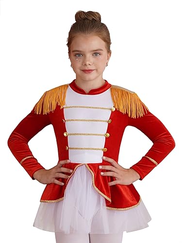 IEFIEL Maillot de Danza Ballet para Niña Leotardo Manga Larga Maillot de Gimnasia Rítmica Circo Maestro Ringmaster Costume Disfraz de Bailarina Fiesta Rendimiento 3-16 años Z Rojo 7-8 años