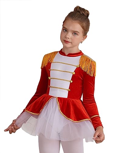 IEFIEL Maillot de Danza Ballet para Niña Leotardo Manga Larga Maillot de Gimnasia Rítmica Circo Maestro Ringmaster Costume Disfraz de Bailarina Fiesta Rendimiento 3-16 años Z Rojo 7-8 años