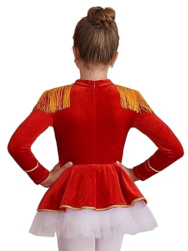 IEFIEL Maillot de Danza Ballet para Niña Leotardo Manga Larga Maillot de Gimnasia Rítmica Circo Maestro Ringmaster Costume Disfraz de Bailarina Fiesta Rendimiento 3-16 años Z Rojo 7-8 años