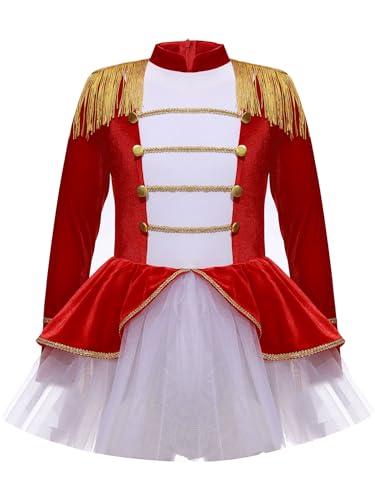 IEFIEL Maillot de Danza Ballet para Niña Leotardo Manga Larga Maillot de Gimnasia Rítmica Circo Maestro Ringmaster Costume Disfraz de Bailarina Fiesta Rendimiento 3-16 años Z Rojo 7-8 años