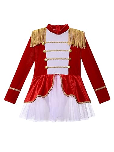 IEFIEL Maillot de Danza Ballet para Niña Leotardo Manga Larga Maillot de Gimnasia Rítmica Circo Maestro Ringmaster Costume Disfraz de Bailarina Fiesta Rendimiento 3-16 años Rojo H 15-16 años