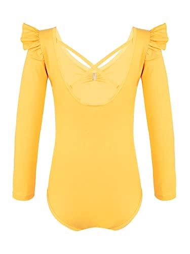 IEFIEL Maillot de Danza Ballet Para Niña Maillot de Gimnasia Ritmica Body de Danza Clásica Disfraz de Bailarina Niña Ropa Ballet Niña T Amarillo 5-6 años