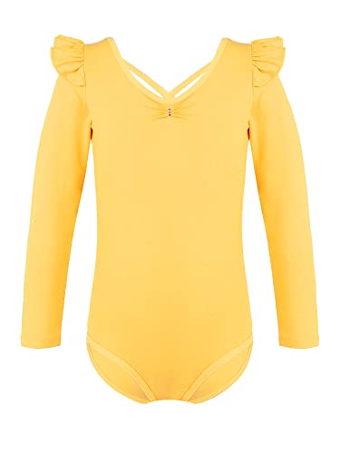 IEFIEL Maillot de Danza Ballet Para Niña Maillot de Gimnasia Ritmica Body de Danza Clásica Disfraz de Bailarina Niña Ropa Ballet Niña T Amarillo 5-6 años