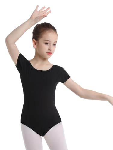 IEFIEL Maillot de Danza Ballet para Niña Manga Corta Leotardo Gimnasia Algodón Body de Clásico Sólido Disfraz de Bailarina 3-16 Años Negro 12 años