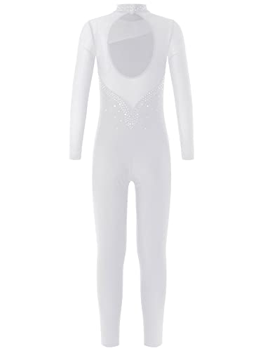 IEFIEL Maillot Entorno de Gimnasia Rítmica Para Niña Mono Elástico de Patinaje Artístico Maillot Manga Larga de Danza Ballet Disfraz de Bailarina S Blanco 9-10 años