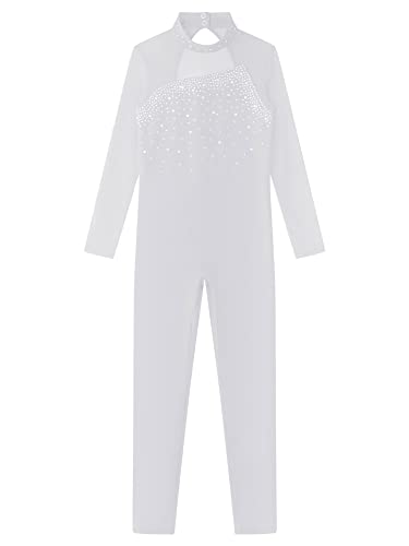 IEFIEL Maillot Entorno de Gimnasia Rítmica Para Niña Mono Elástico de Patinaje Artístico Maillot Manga Larga de Danza Ballet Disfraz de Bailarina S Blanco 9-10 años