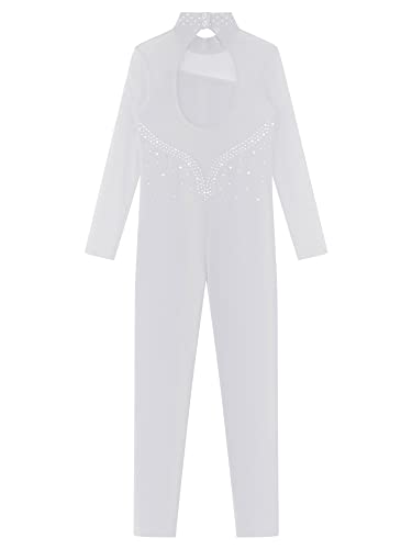 IEFIEL Maillot Entorno de Gimnasia Rítmica Para Niña Mono Elástico de Patinaje Artístico Maillot Manga Larga de Danza Ballet Disfraz de Bailarina S Blanco 9-10 años