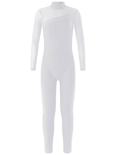 IEFIEL Maillot Entorno de Gimnasia Rítmica Para Niña Mono Elástico de Patinaje Artístico Maillot Manga Larga de Danza Ballet Disfraz de Bailarina S Blanco 9-10 años