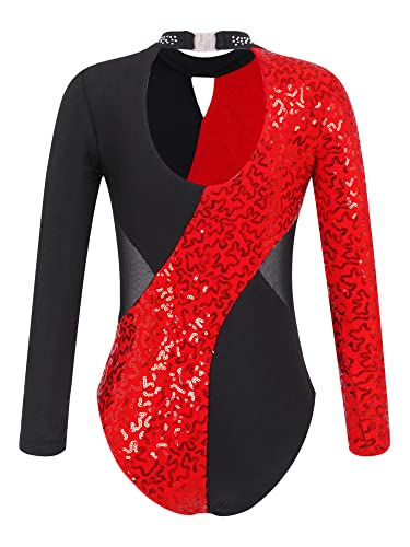 IEFIEL Maillot Lentejuelas de Danza para Niña Leotardo Ballet de Manga Larga Body de Gimnasia Patinaje Maillot de Bailarina Disfraz Domador de Circo Carnaval 5-16 Años Rojo 5-6 años