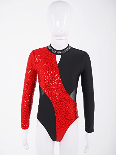 IEFIEL Maillot Lentejuelas de Danza para Niña Leotardo Ballet de Manga Larga Body de Gimnasia Patinaje Maillot de Bailarina Disfraz Domador de Circo Carnaval 5-16 Años Rojo 5-6 años