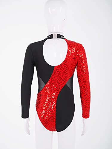 IEFIEL Maillot Lentejuelas de Danza para Niña Leotardo Ballet de Manga Larga Body de Gimnasia Patinaje Maillot de Bailarina Disfraz Domador de Circo Carnaval 5-16 Años Rojo 5-6 años