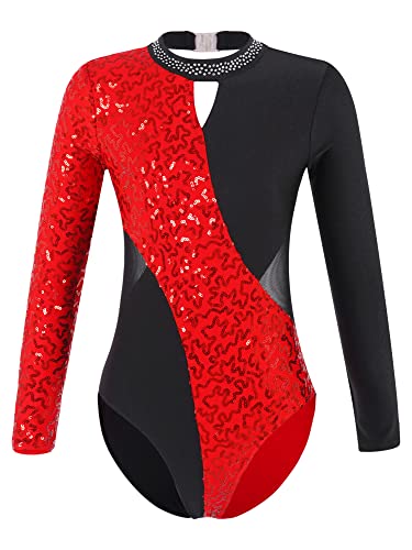 IEFIEL Maillot Lentejuelas de Danza para Niña Leotardo Ballet de Manga Larga Body de Gimnasia Patinaje Maillot de Bailarina Disfraz Domador de Circo Carnaval 5-16 Años Rojo 5-6 años