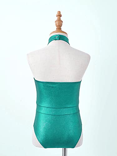 IEFIEL Maillot Lentejuelas de Patinaje Artistico Para Niña Mono Elástico de Gimnasia Ritmica Traje Ballet Niña Maillot de Danza Clásica A Verde 9-10 años