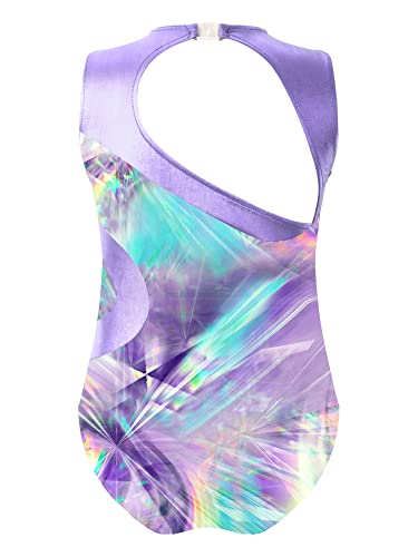 IEFIEL Maillot Lentejuelas de Patinaje Artistico Para Niña Mono Elástico de Gimnasia Ritmica Traje Ballet Niña Maillot de Danza Clásica S Lavanda 11-12 años