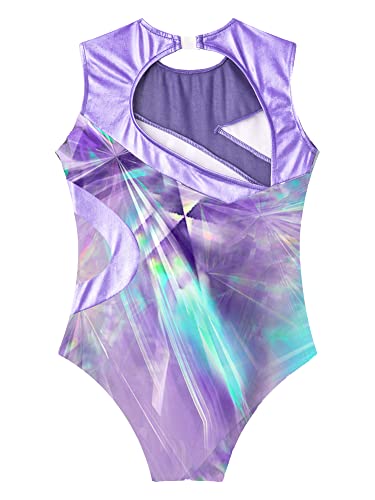 IEFIEL Maillot Lentejuelas de Patinaje Artistico Para Niña Mono Elástico de Gimnasia Ritmica Traje Ballet Niña Maillot de Danza Clásica S Lavanda 11-12 años