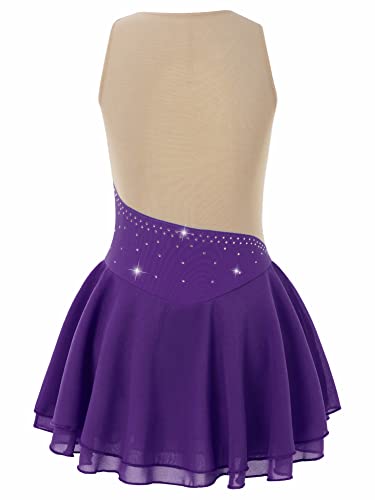 IEFIEL Maillot Patinaje Artístico Niña Vestido Brillante de Danza Ballet Maillot con Falda de Gimnasia Ritmica Disfraz Bailarina Niña S Morado 11-12 años