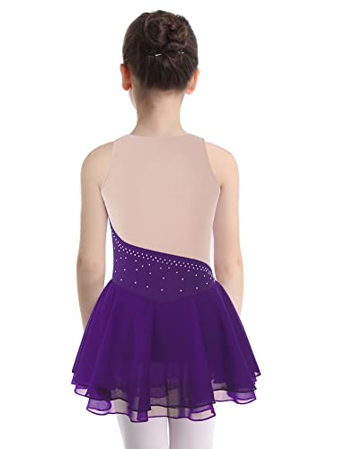 IEFIEL Maillot Patinaje Artístico Niña Vestido Brillante de Danza Ballet Maillot con Falda de Gimnasia Ritmica Disfraz Bailarina Niña S Morado 11-12 años