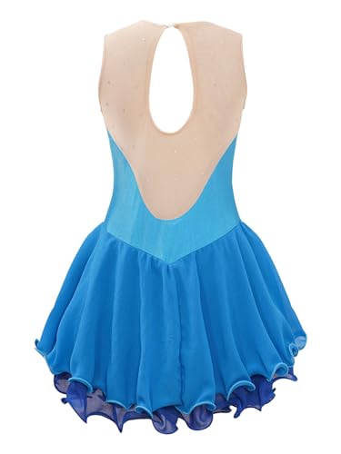 IEFIEL Maillot Patinaje Artístico Niña Vestido Brillante de Danza Ballet Maillot con Falda de Gimnasia Ritmica Disfraz Bailarina Niña V Azul claro 13-14 años