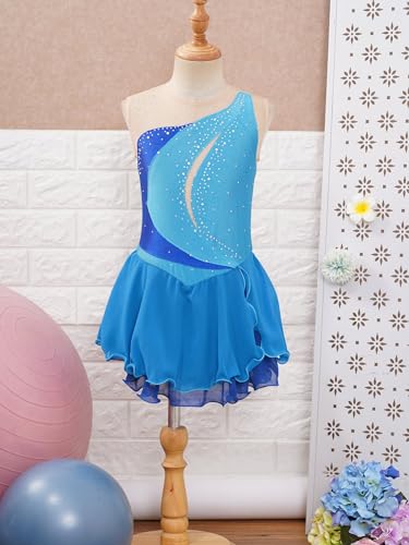 IEFIEL Maillot Patinaje Artístico Niña Vestido Brillante de Danza Ballet Maillot con Falda de Gimnasia Ritmica Disfraz Bailarina Niña V Azul claro 13-14 años