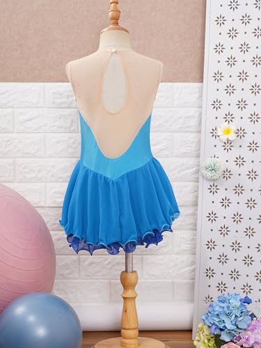 IEFIEL Maillot Patinaje Artístico Niña Vestido Brillante de Danza Ballet Maillot con Falda de Gimnasia Ritmica Disfraz Bailarina Niña V Azul claro 13-14 años