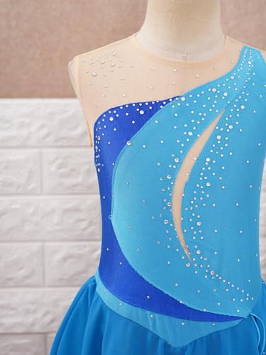 IEFIEL Maillot Patinaje Artístico Niña Vestido Brillante de Danza Ballet Maillot con Falda de Gimnasia Ritmica Disfraz Bailarina Niña V Azul claro 13-14 años