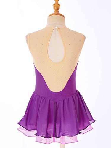 IEFIEL Maillot Patinaje Artístico Niña Vestido Brillante de Danza Ballet Maillot con Falda de Gimnasia Ritmica Disfraz Bailarina Niña V Morado 7-8 años